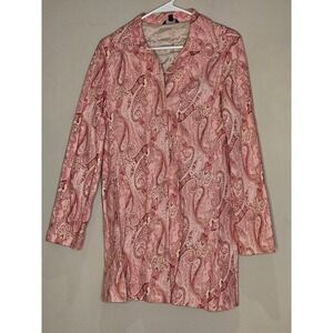 Zinc Pink Paisley Print Button Front Long Sleeve Duster Jacket - M Romantic Y2K